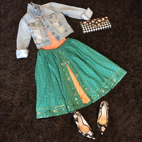 American Retro Dresses & Skirts - Retro A-Line Teal & Peach Sequined Skirt